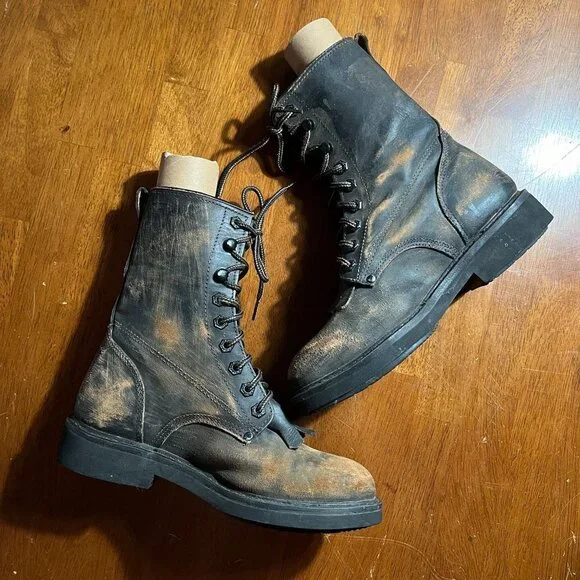 Rhino Distressed Leather Lace Up Packer Boots US 8 Grunge Hobo Combat Western